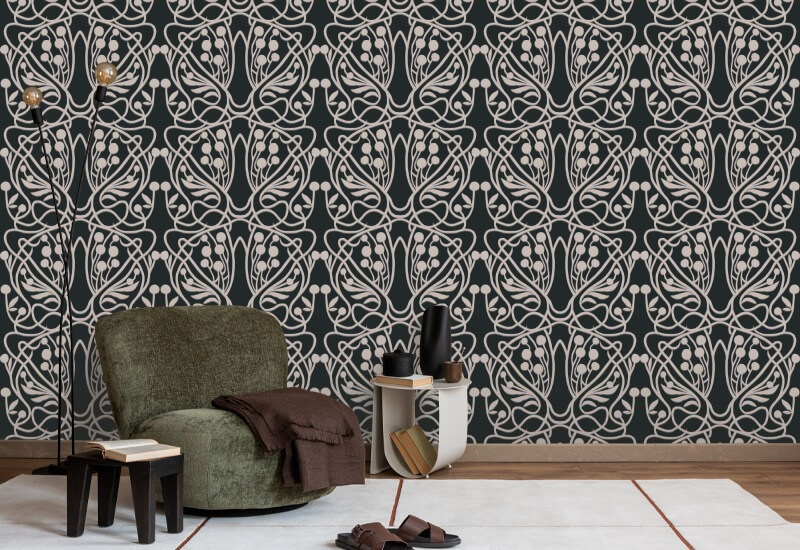 Vineyard Black Sand Floral Wallpaper