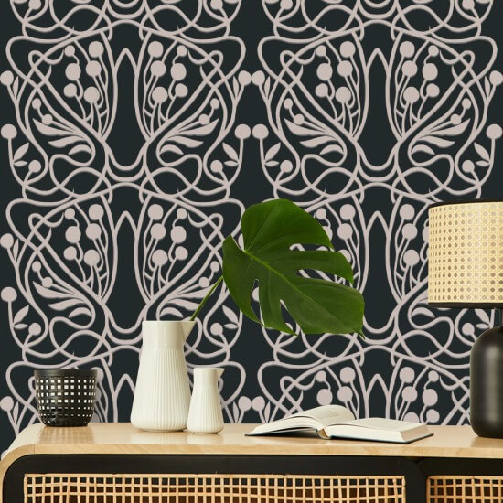 Vingård Svart sand blommig tapet