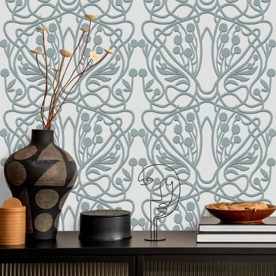 Vineyard Carriblue Floral Wallpaper