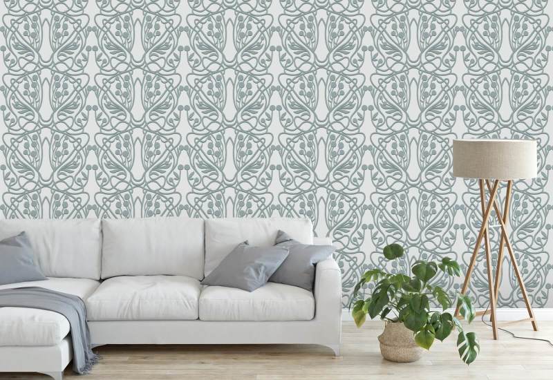 Wijngaard Carriblue bloemenbehang