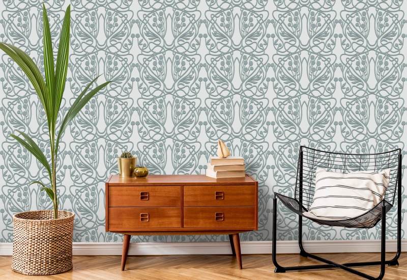 Wijngaard Carriblue bloemenbehang