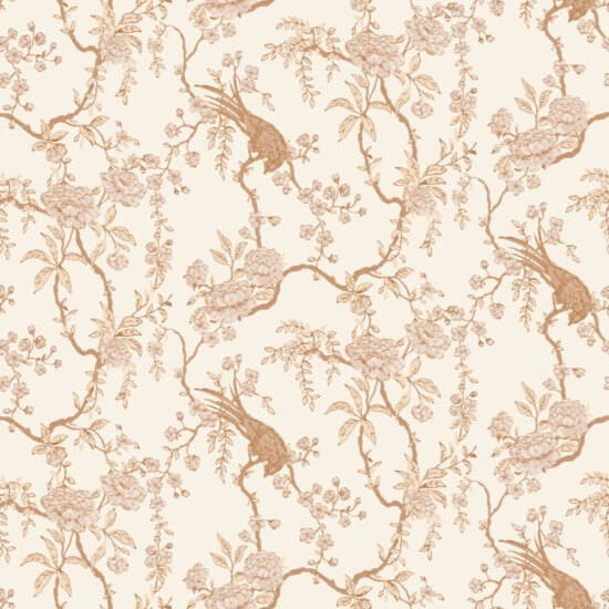 Floral Bird Toilet Crèmekleurig behang