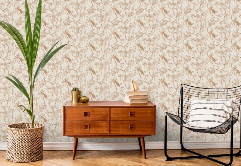 Floral Bird Toile Cream Wallpaper