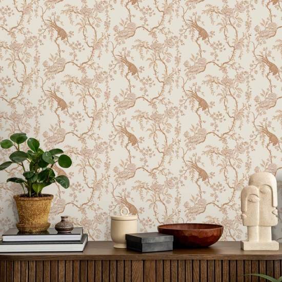 Toile florale pour oiseaux Papier peint crème