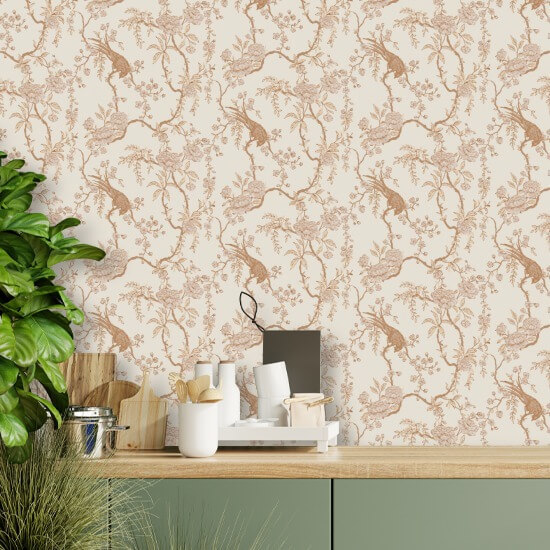 Floral Bird Toile Cream Wallpaper
