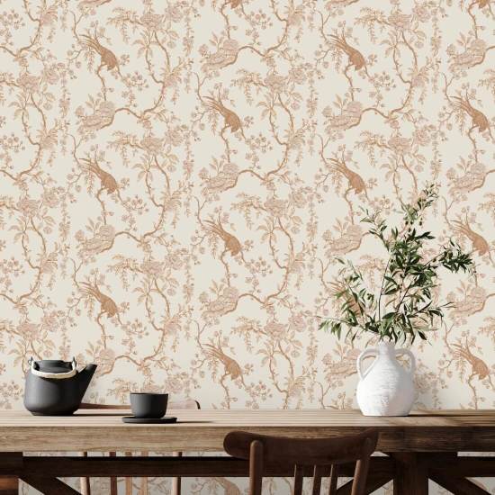 Floral Bird Toile Cream Wallpaper