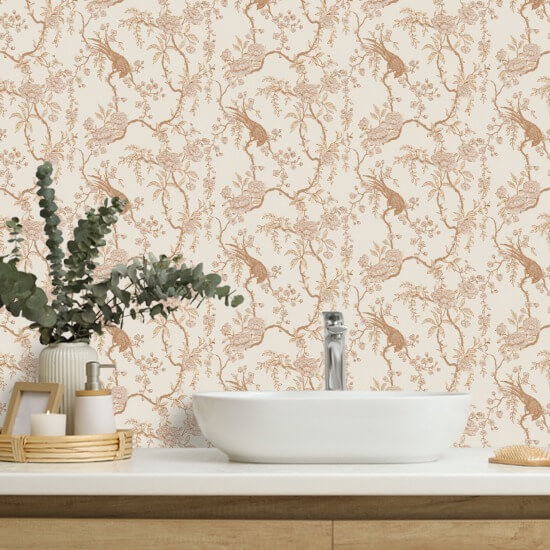 Floral Bird Toilette Cremefarbene Tapete