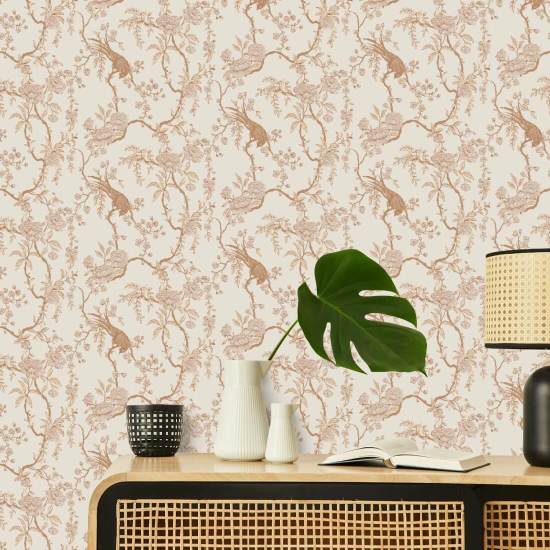 Floral Bird Toile Cream Bakgrund