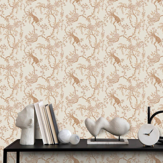 Floral Bird Toile Cream Wallpaper
