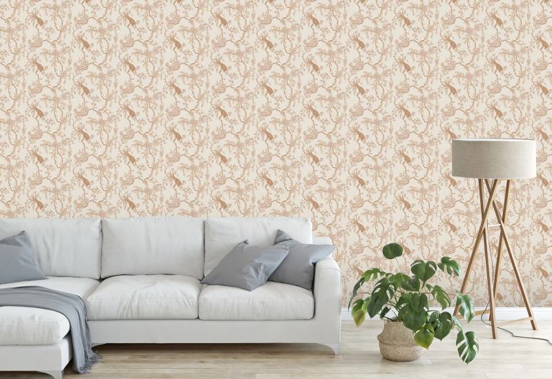 Floral Bird Toile Cream Wallpaper