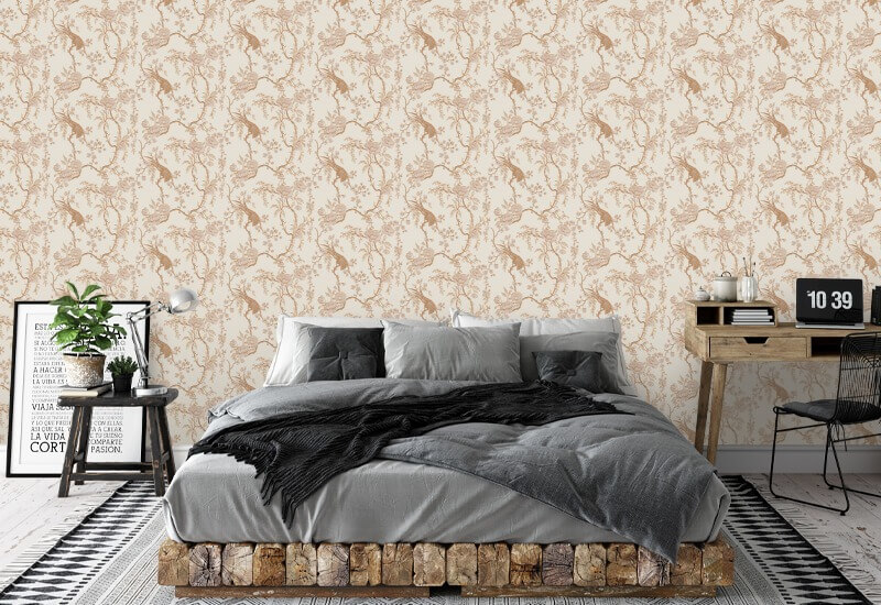 Floral Bird Toile Cream Wallpaper