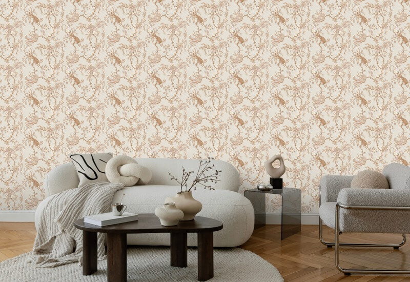 Floral Bird Toile Cream Bakgrund