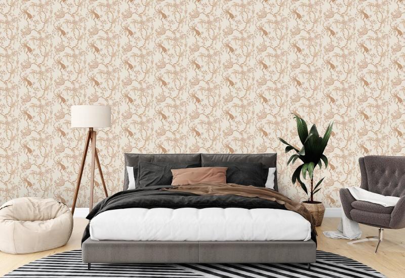 Toile floral para pássaros Papel de parede creme