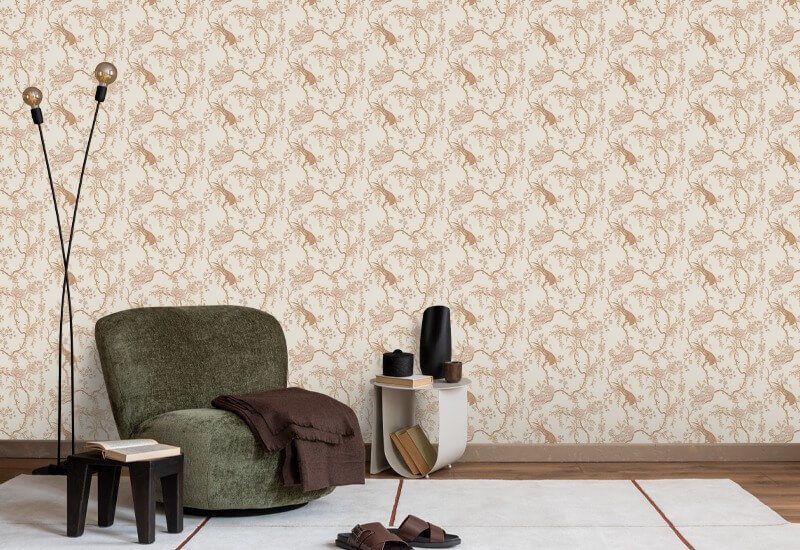 Floral Bird Toile Cream Wallpaper