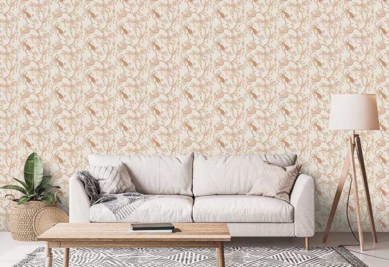 Floral Bird Toilette Cremefarbene Tapete