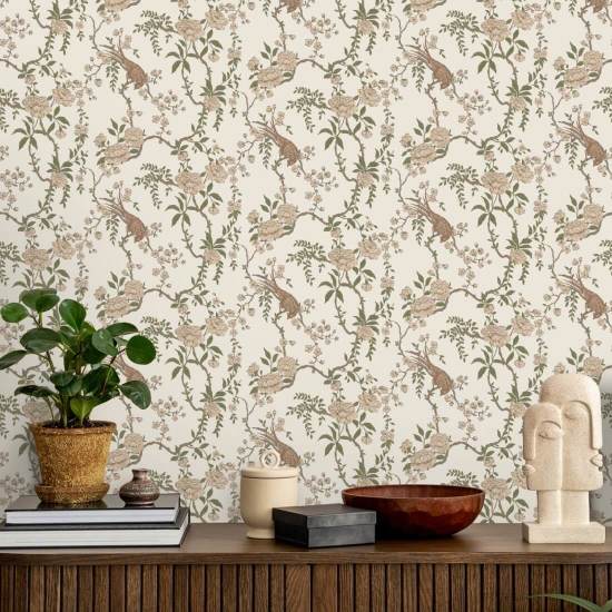 Floral Bird Toile Brun Bakgrunn