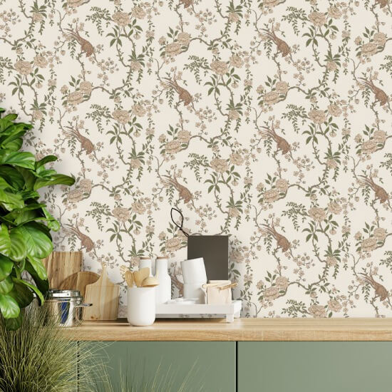 Floral Bird Toile Brun tapet