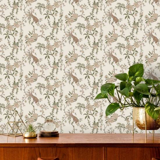 Floral Bird Toilette Braune Tapete