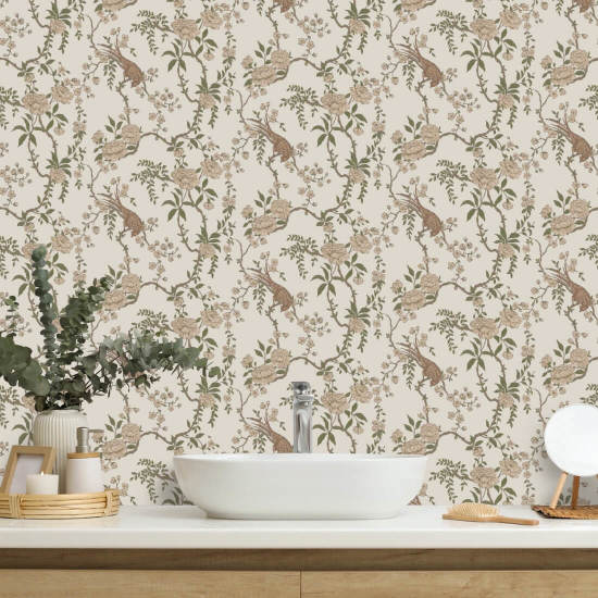 Toile florale pour oiseaux Papier peint brun