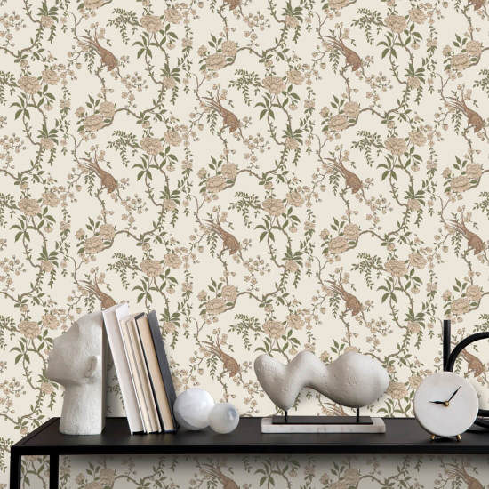 Floral Bird Toile Brun tapet