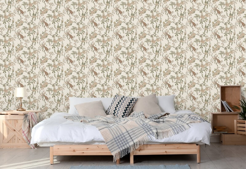 Floral Bird Toile Brun Bakgrund
