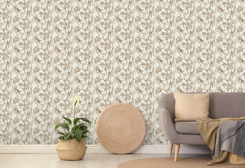 Floral Bird Toile Brown Wallpaper