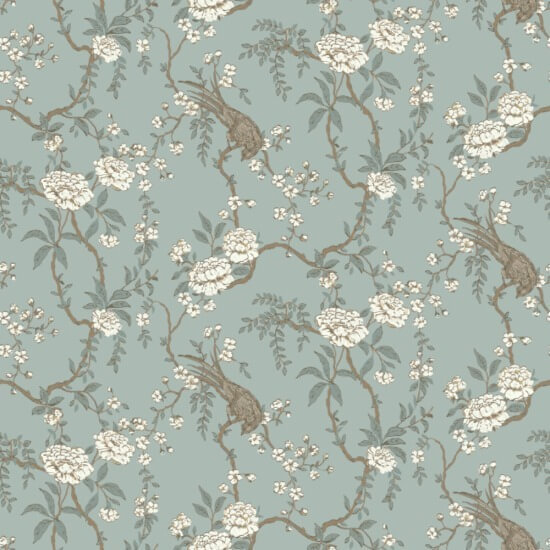 Toile florale pour oiseaux Papier peint bleu clair