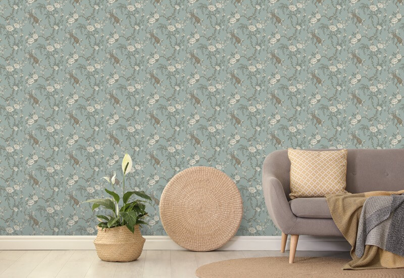 Tela floral con forma de pájaro Fondo de pantalla azul claro