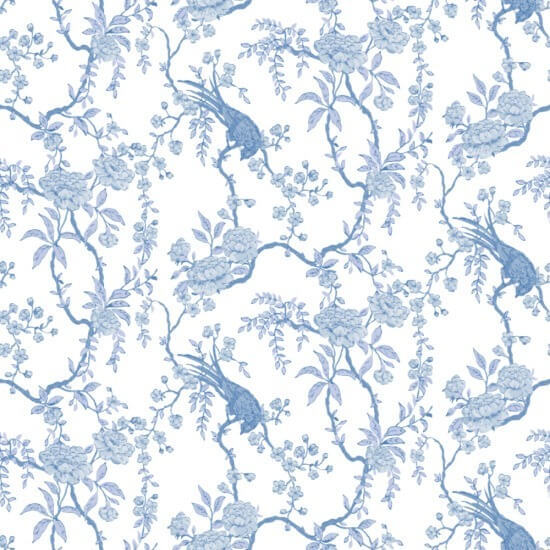 Telo floreale per uccelli Carta da parati blu