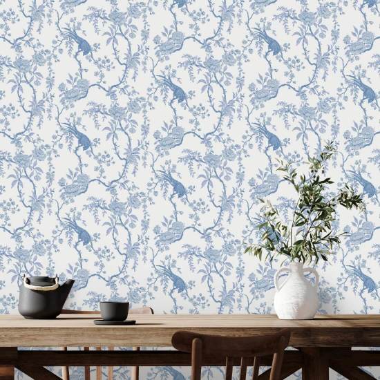 Floral Bird Toilette Blaue Tapete