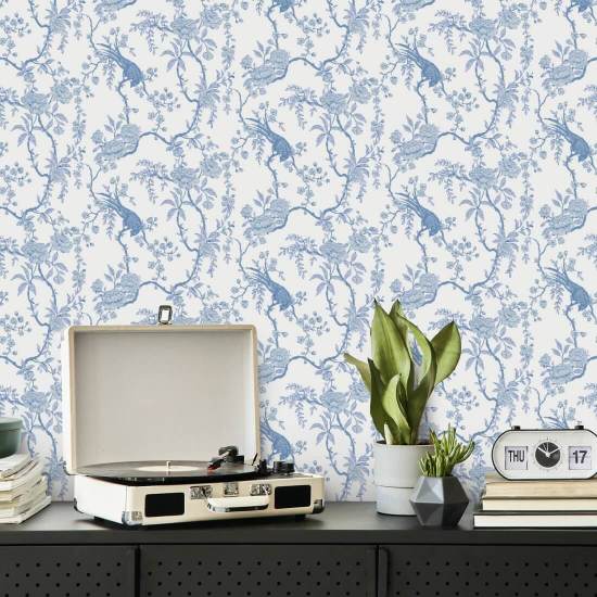Toile florale pour oiseaux Papier peint bleu