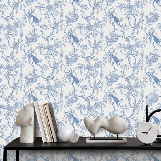 Toile florale pour oiseaux Papier peint bleu