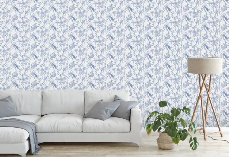 Floral Bird Toilette Blaue Tapete
