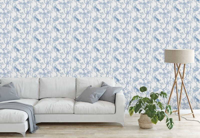 Toile florale pour oiseaux Papier peint bleu