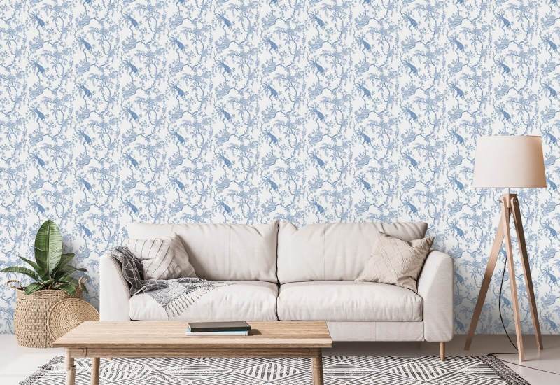 Toile florale pour oiseaux Papier peint bleu