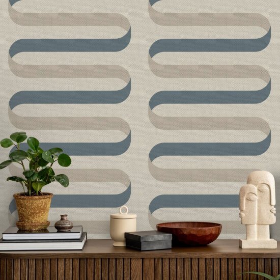 Folding Ribbon Cotton Slate Wallpaper