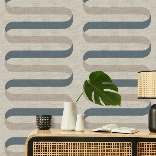 Folding Ribbon Cotton Slate Wallpaper