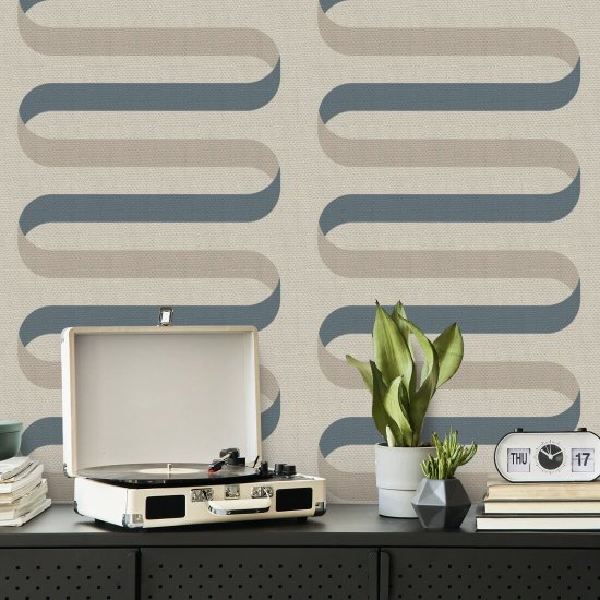 Folding Ribbon Cotton Slate Wallpaper