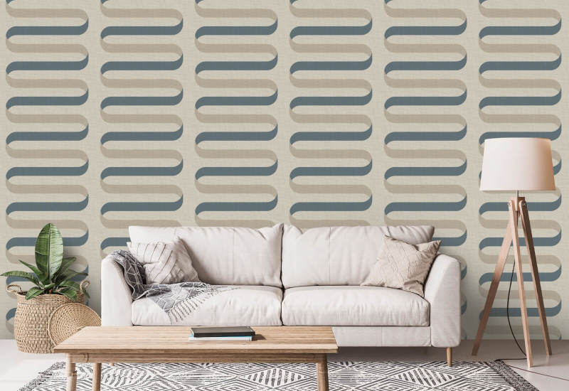 Folding Ribbon Cotton Slate Wallpaper