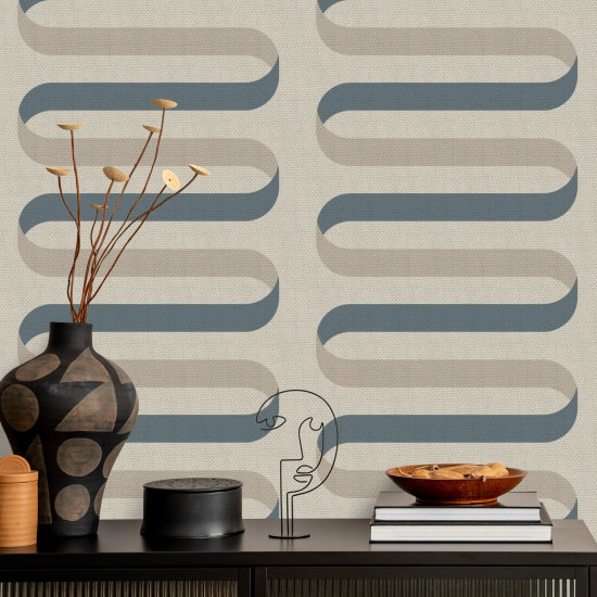 Folding Ribbon Cotton Slate Wallpaper