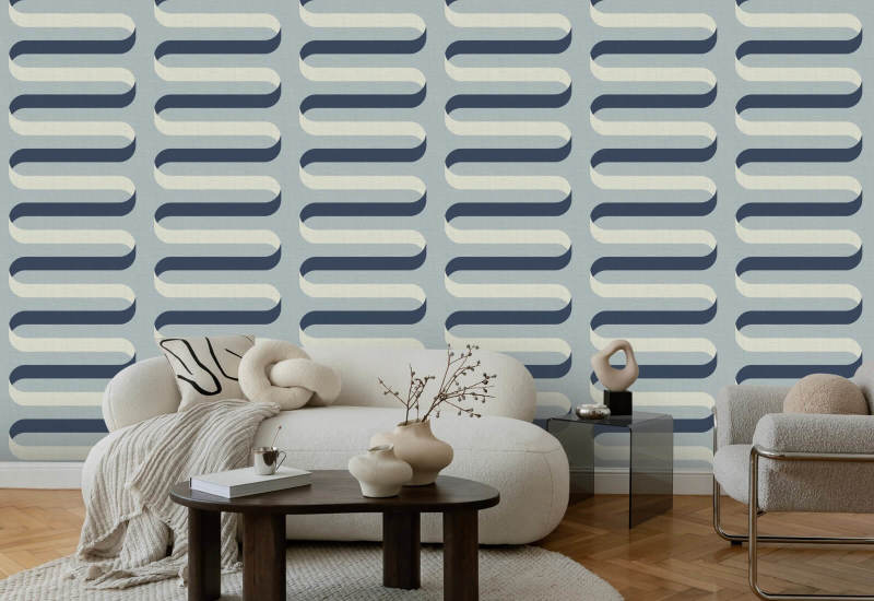 Folding Ribbon Lacquered Blues Wallpaper