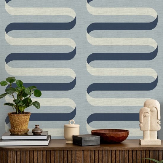 Folding Ribbon Lacquered Blues Wallpaper