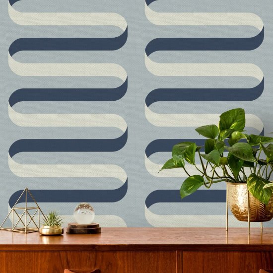 Folding Ribbon Lacquered Blues Wallpaper