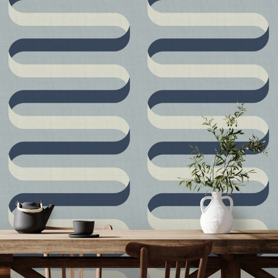 Folding Ribbon Lacquered Blues Wallpaper