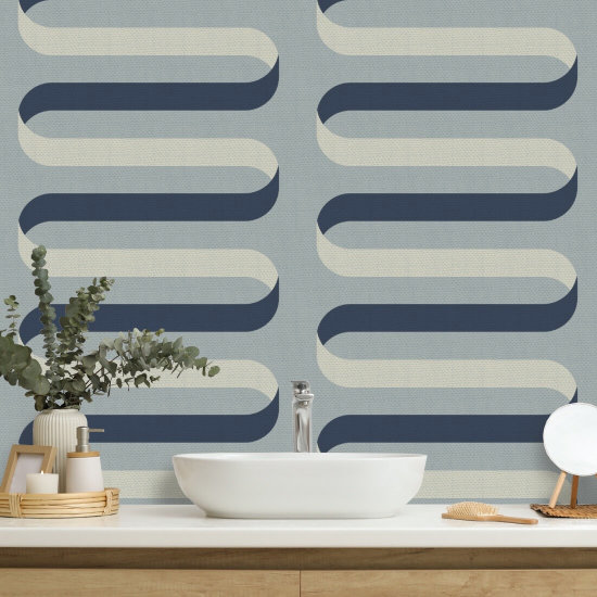 Folding Ribbon Lacquered Blues Wallpaper