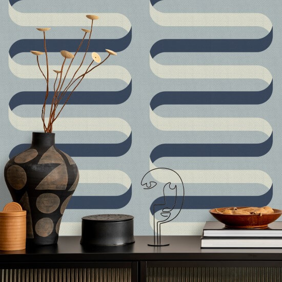 Folding Ribbon Lacquered Blues Wallpaper