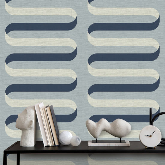 Folding Ribbon Lacquered Blues Wallpaper