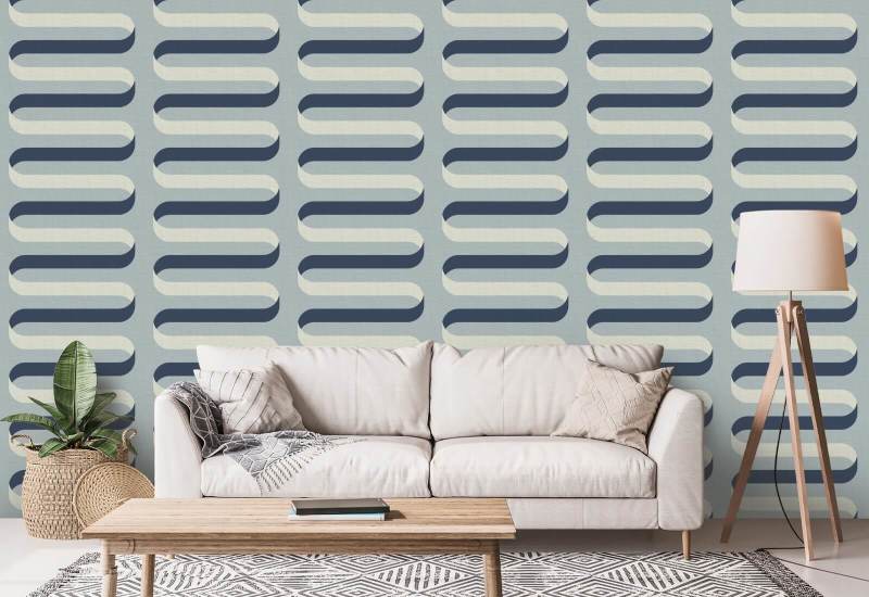 Folding Ribbon Lacquered Blues Wallpaper