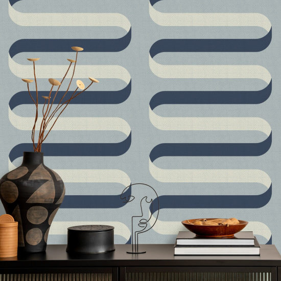 Folding Ribbon Lacquered Blues Wallpaper