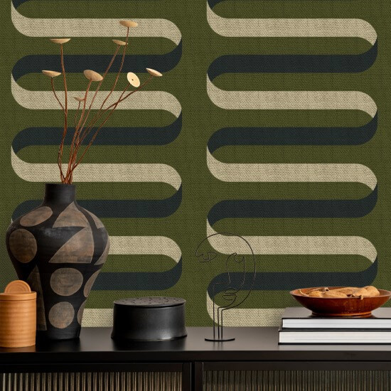 Folding Ribbon Olive Wallpaper